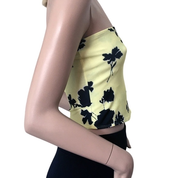 πΈ Nordstrom Open Edit Yellow and Black Floral Bandeau Top Cropped Tank NWOT - Picture 5 of 12